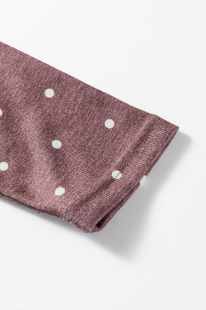 Dark Brown Polka Dot Boat Neck Long Sleeve Knit Top