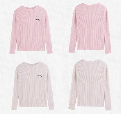 Girl's Solid Color Knit Sweater Crew Neck Pullover