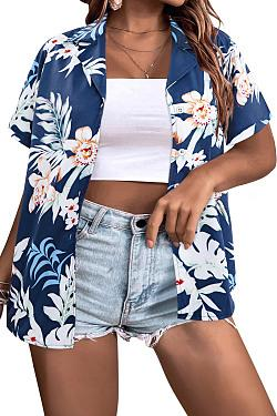 Womens Hawaiian Shirts Button Up Casual Floral Tropical Shirt Summer Beach Shirt Cool Short Sleeve Blouse Tops Plus Sise