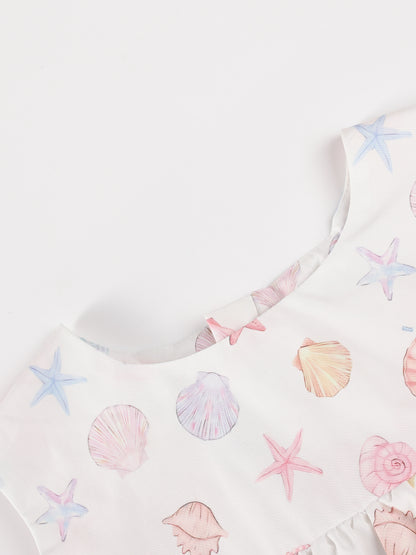 Girls Lace Layered Seashell Print Sleeveless Vest Top