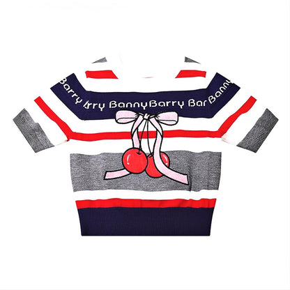 Vintage Striped Cherry Knit Top for Girls - Retro British Style