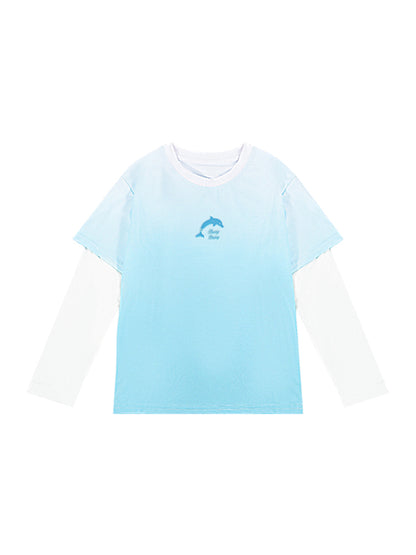 Girls Gradient Blue Short Sleeve Casual Sport T Shirt
