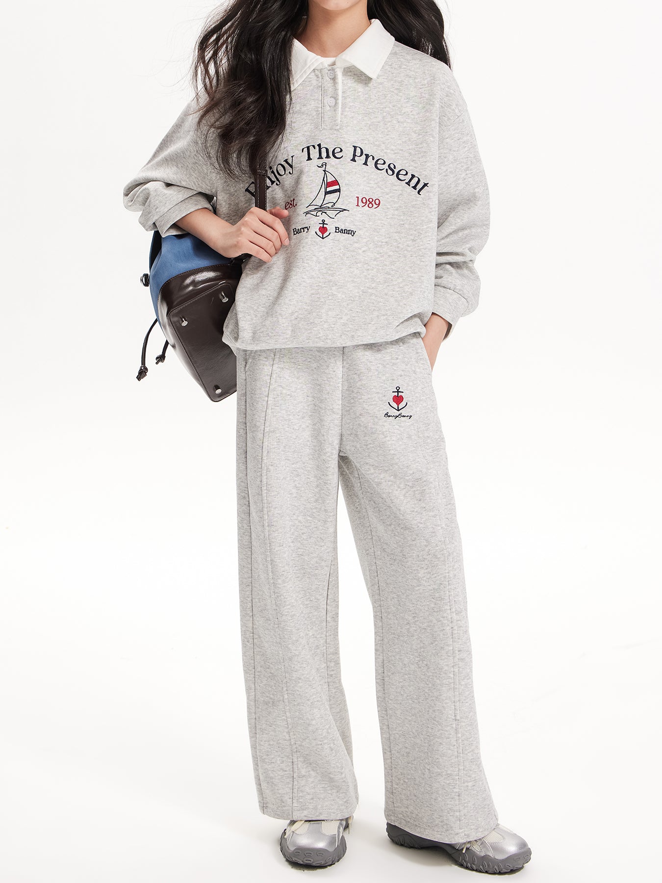 Girls Vintage Polo Sweatshirt & Wide Leg & Skirt Set - Retro Style