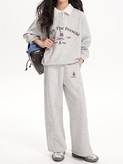 Girls Vintage Polo Sweatshirt & Wide Leg & Skirt Set - Retro Style