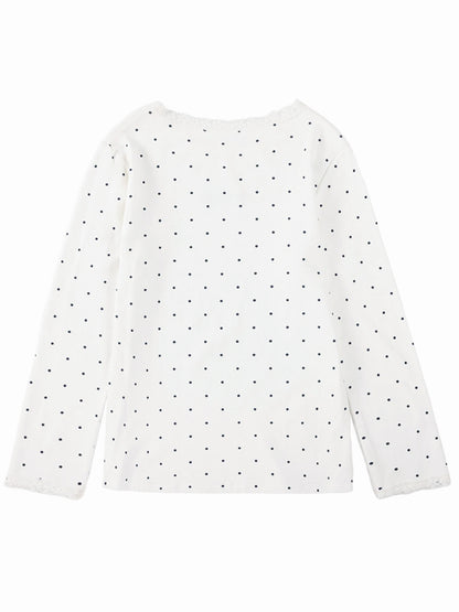 Girls Polka Dot Lace Trim Long Sleeve Tee with Logo