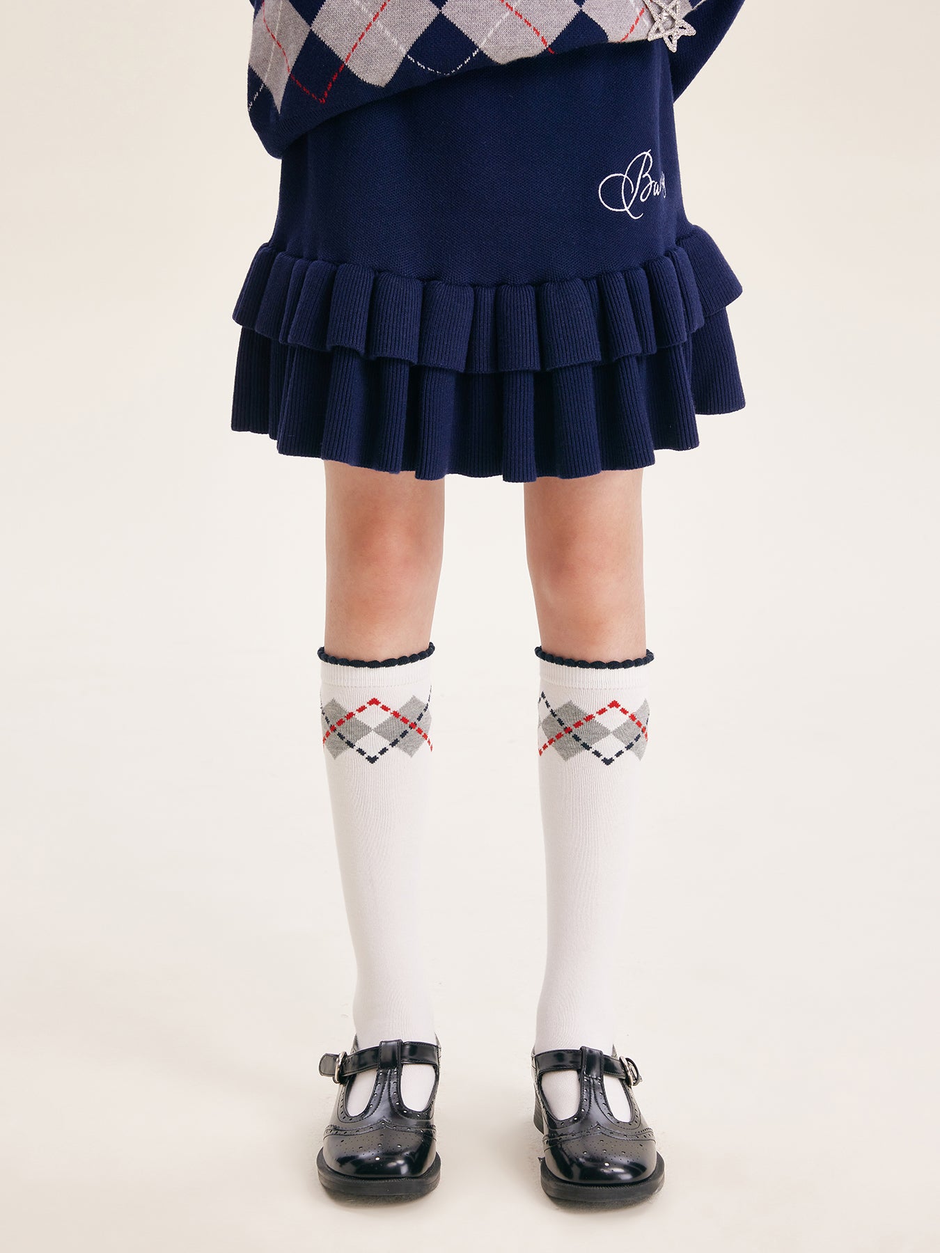 Fall Girls Argyle Knit Set – Sweater & Ruffle Skirt Outfit