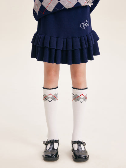 Fall Girls Argyle Knit Set – Sweater & Ruffle Skirt Outfit