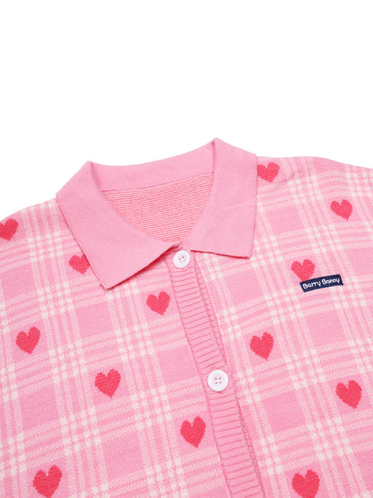 Pink Heart Plaid Ruffle Cardigan for Girls