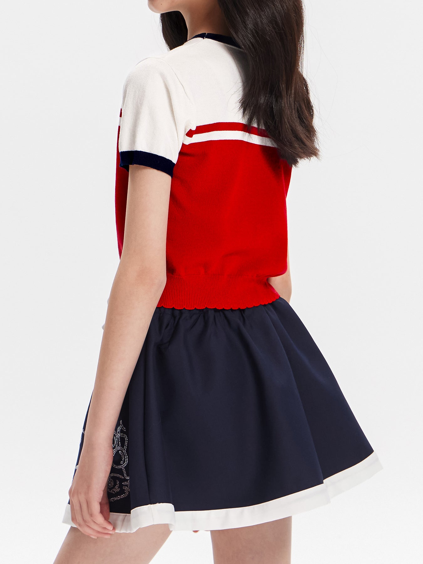 Girls Red Knit Bow Crew Neck Short Sleeve T-Shirt