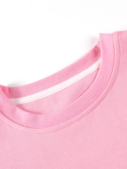 Girls Pink Short Sleeve Graphic Cotton T-Shirt