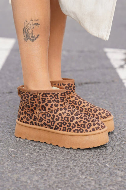 Chestnut Leopard Faux Suede Platform Snow Boots