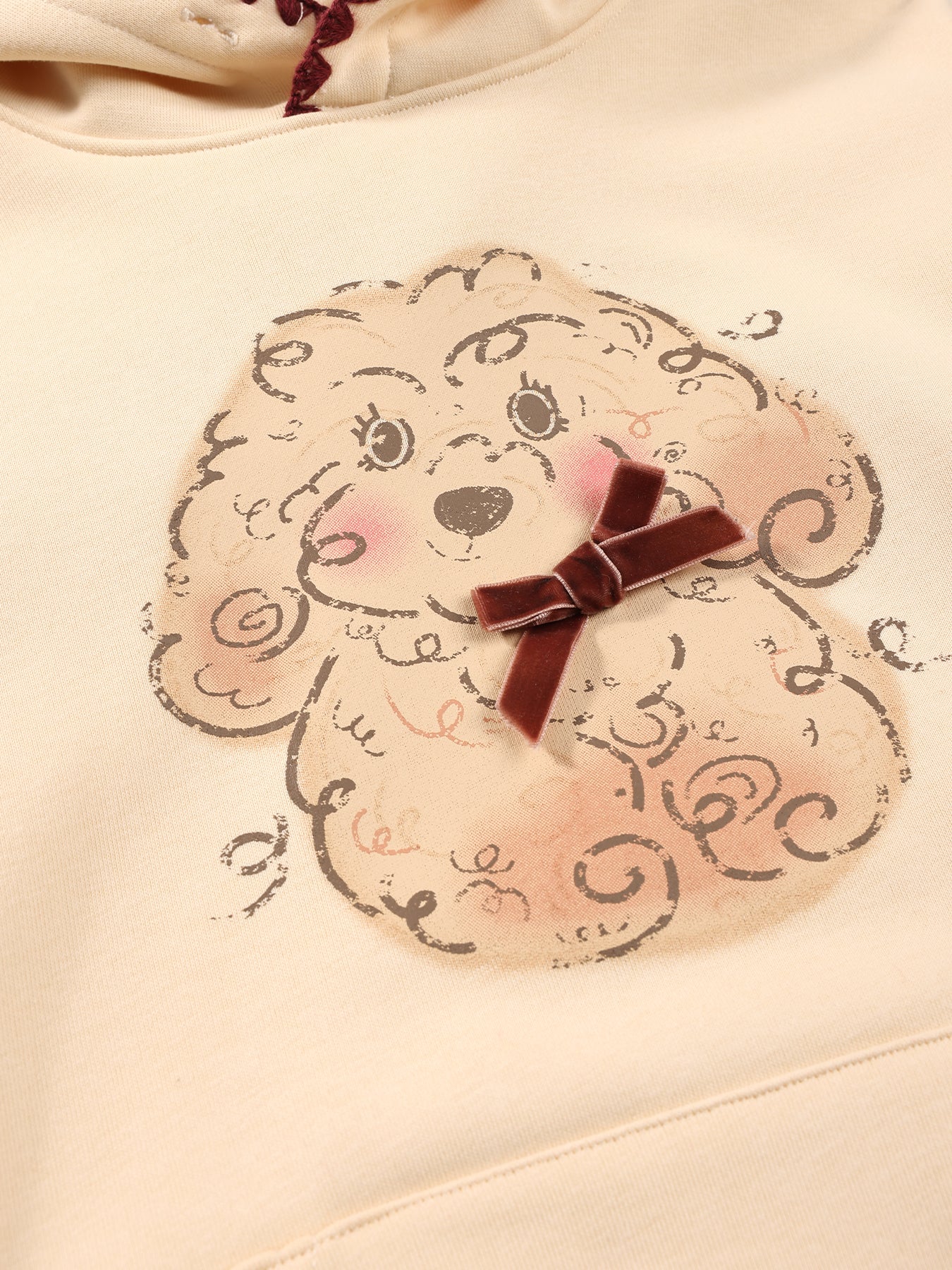 Girls Puppy Hoodie Sweatshirt Bow Applique Casual Top