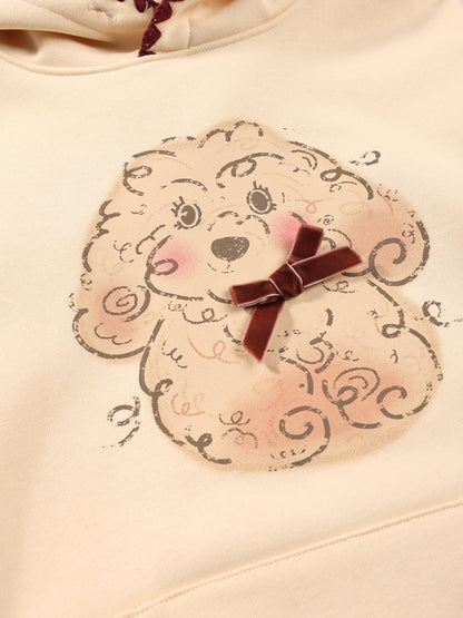 Girls Puppy Hoodie Sweatshirt Bow Applique Casual Top