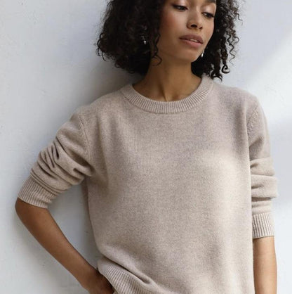 Cozy Solid Crewneck Knit Sweater for Women Fall Winter