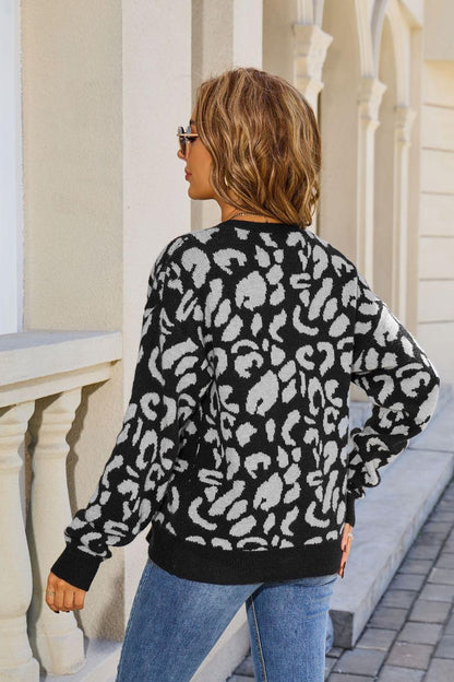 2025 Fall Leopard Print Cardigan Sweater with Tie Front for Women