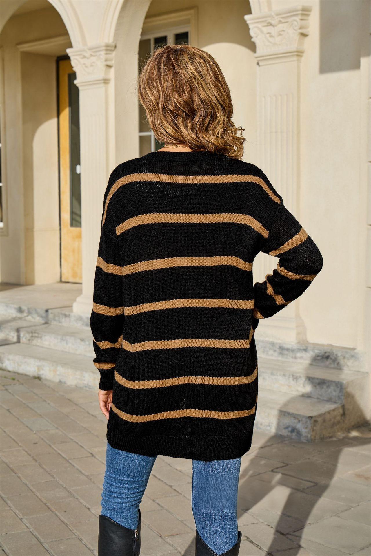 Striped Button Front Knit Cardigan – Casual Fall Outerwear