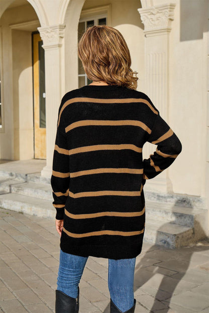 Striped Button Front Knit Cardigan – Casual Fall Outerwear