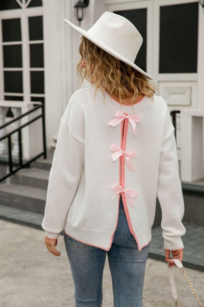 Sexy Back Bow Tie Knit Sweater for Women – 2025 Fall Collection