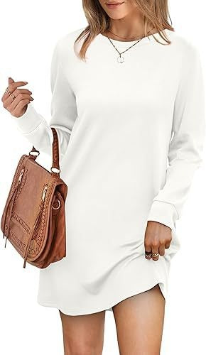 Cozy Long Sleeve Crewneck Sweatshirt Dress with Pockets