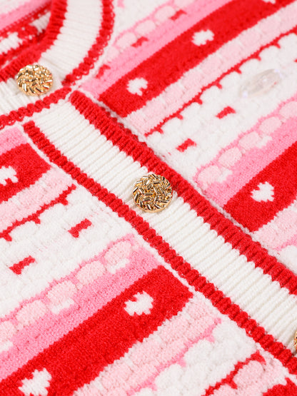 Girls' Striped Knit Button-Front Cardigan Sweater