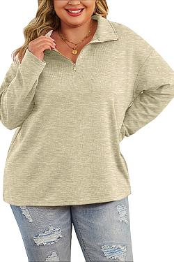 Women's Casual Sports Half Zip Pullover Sweatshirt Pluse Size