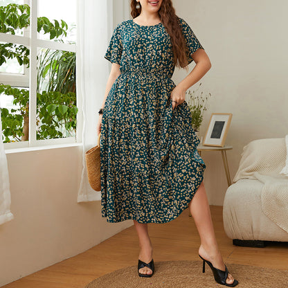 Women Short Sleeve Loose Plain Casual Plus Size Long Maxi Dress