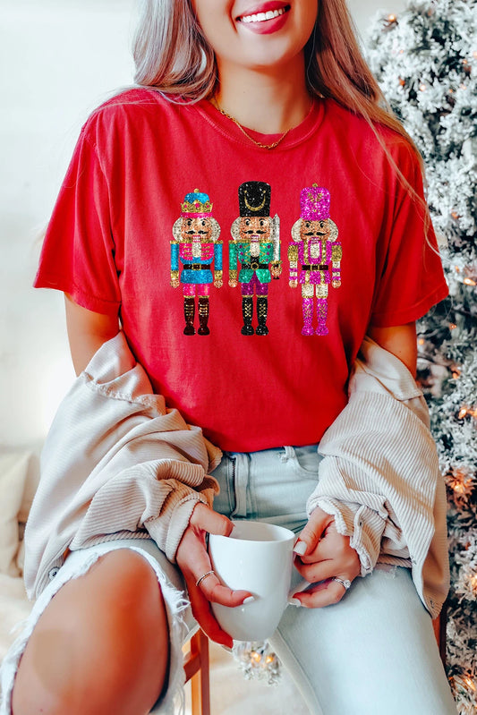 Red Christmas Printed Crewneck T Shirt
