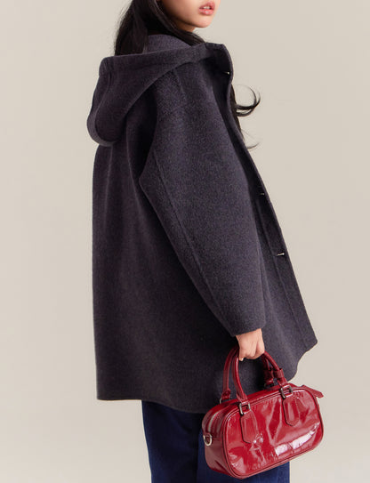 Girls Winter Wool Coat Warm Long Hooded Jacket