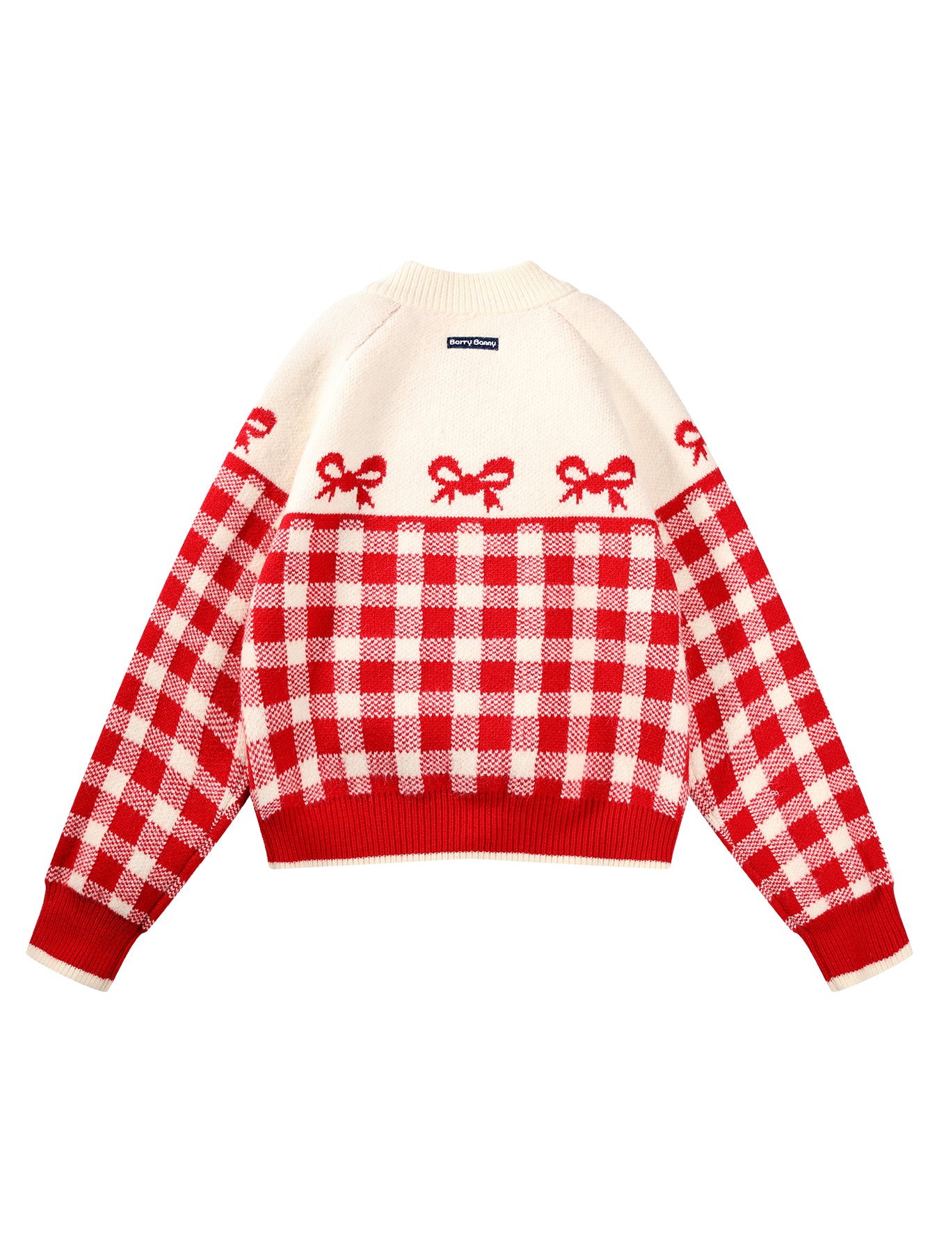 Girls Red Plaid Knit Cardigan Sweater with Heart Buttons
