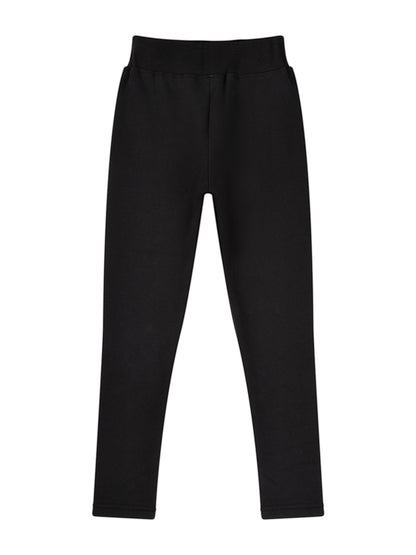 Girls Fleece Lined Black Leggings with Heart Patch