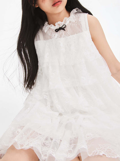 Girly Lace & Tulle Sleeveless Princess Dress for Girls