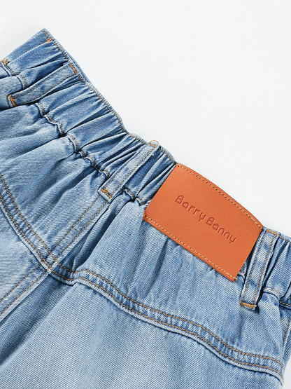 Girls Cherry Embroidered Denim Bermuda Shorts Summer Outfit