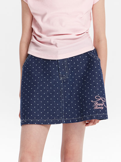 Girls Polka Dot Denim Skirt with Pockets Casual Wear