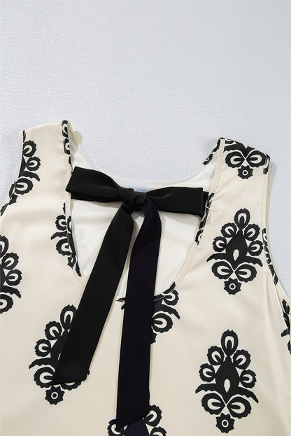 Boho Print Back Bow Mini Dress Sleeveless Summer