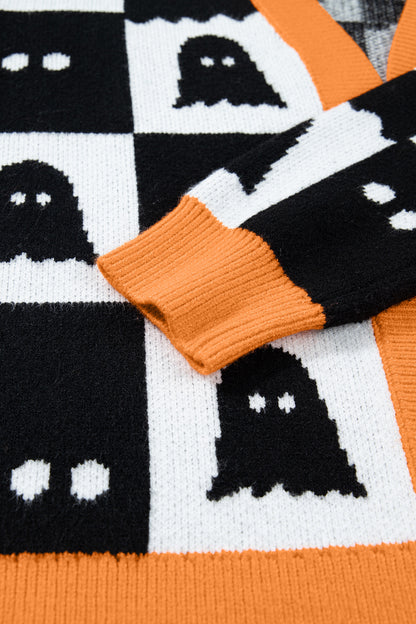 Halloween Ghost Print Open Front Knit Cardigan