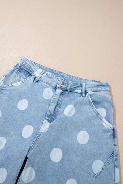 Women's Polka Dot Cuffed Wide Leg Jeans