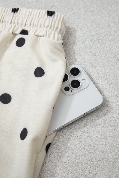 Polka Dot Puff Sleeve Wide Leg Two Piece Pants Set