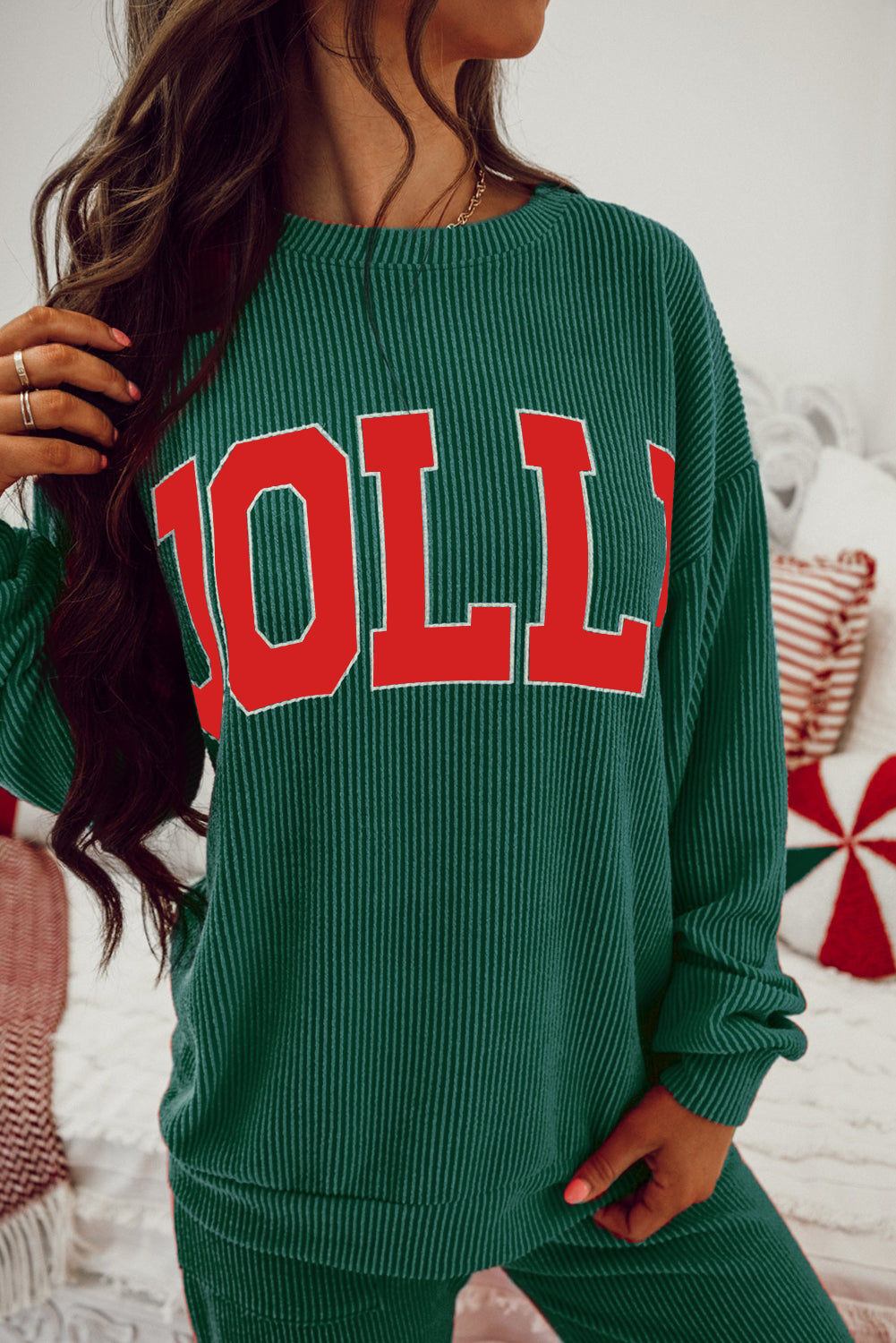 JOLLY Ribbed Knit Long Sleeve Top and Pants Set