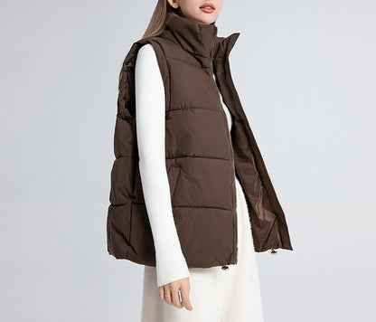 Women's Oversized Puffer Vest Stand Collar Zip Up Quilted