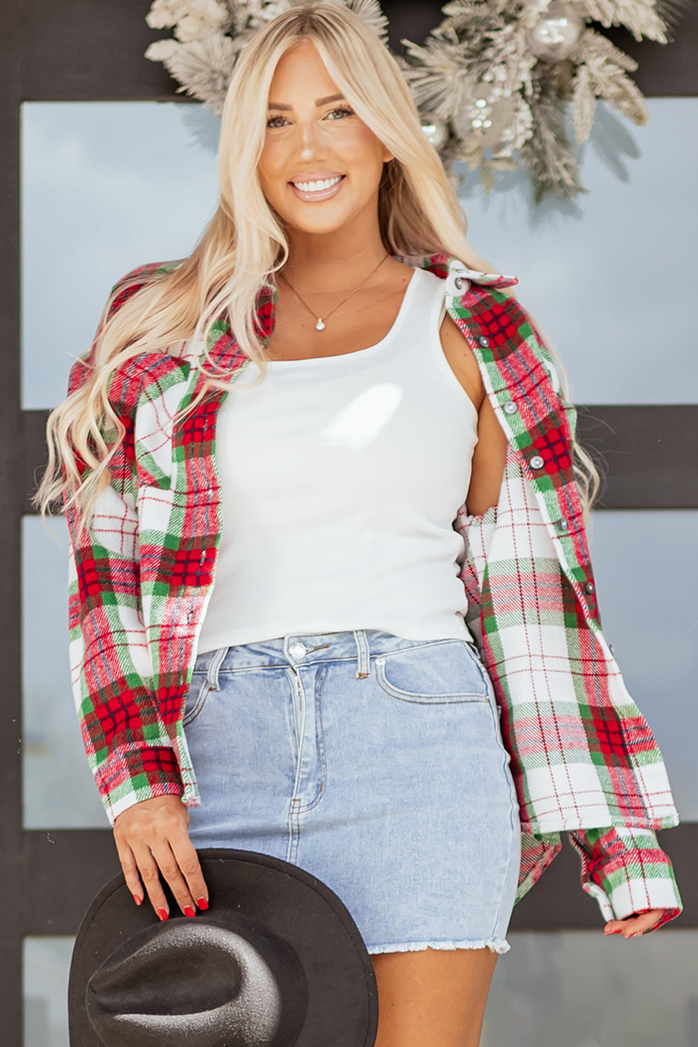 Christmas Plaid Button Down Flannel Shacket for Women