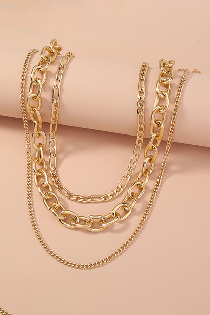 Gold Plated Chunky Chain 3 Piece Layered Necklace Set