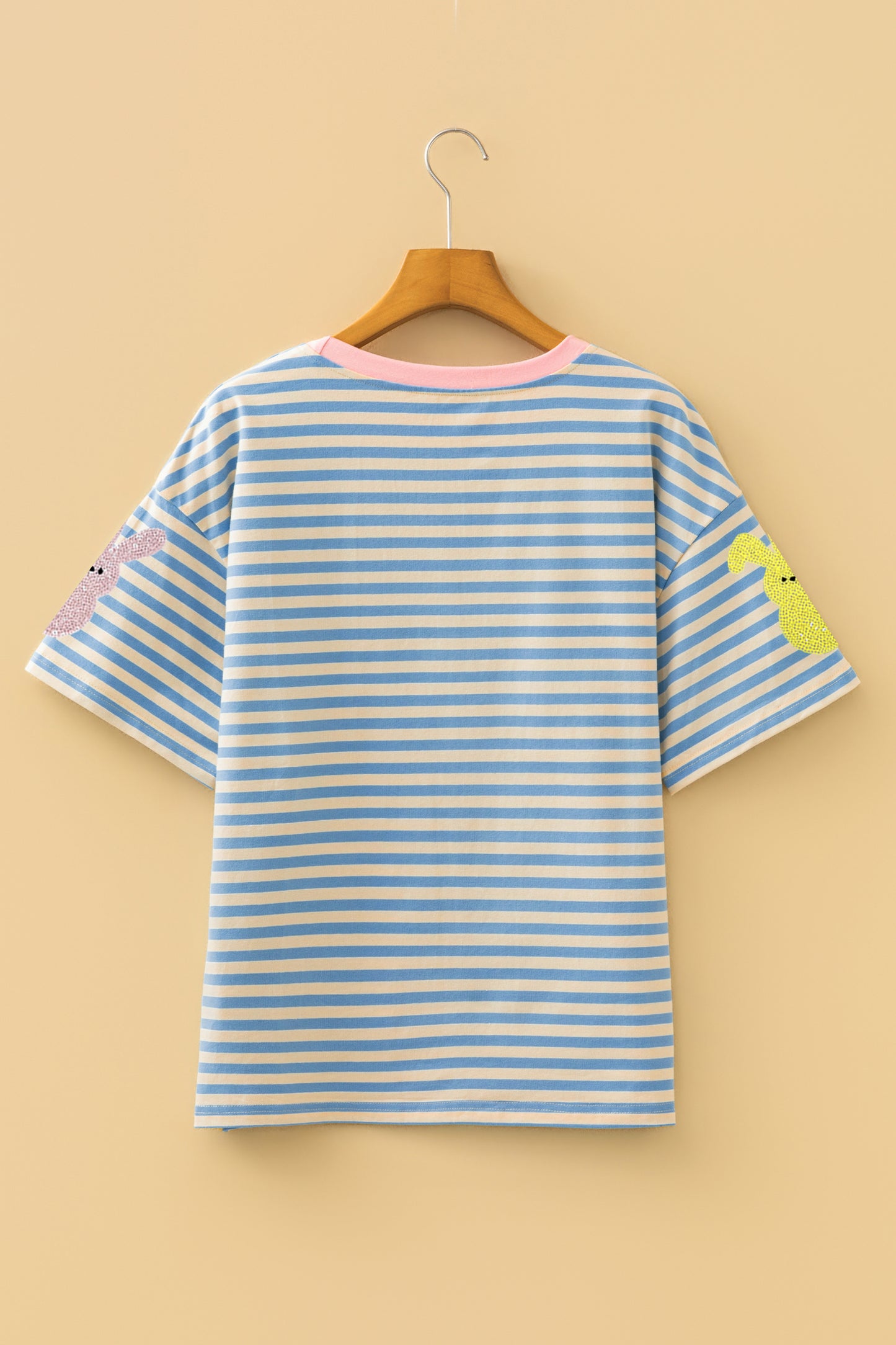Easter Sequin Bunny Striped Short Sleeve Graphic Tee