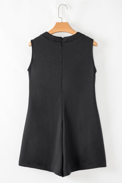 Black V Neck Tie Front Sleeveless Romper
