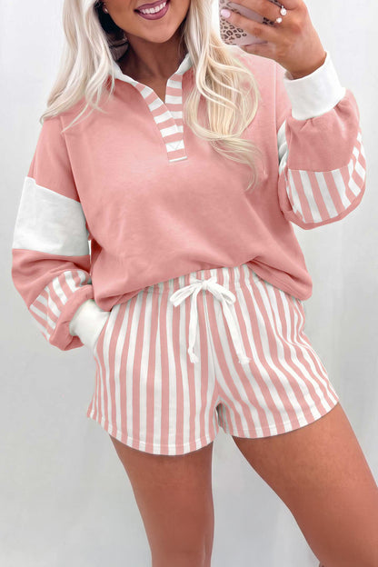 Women's Preppy Striped Color Block Matching Set