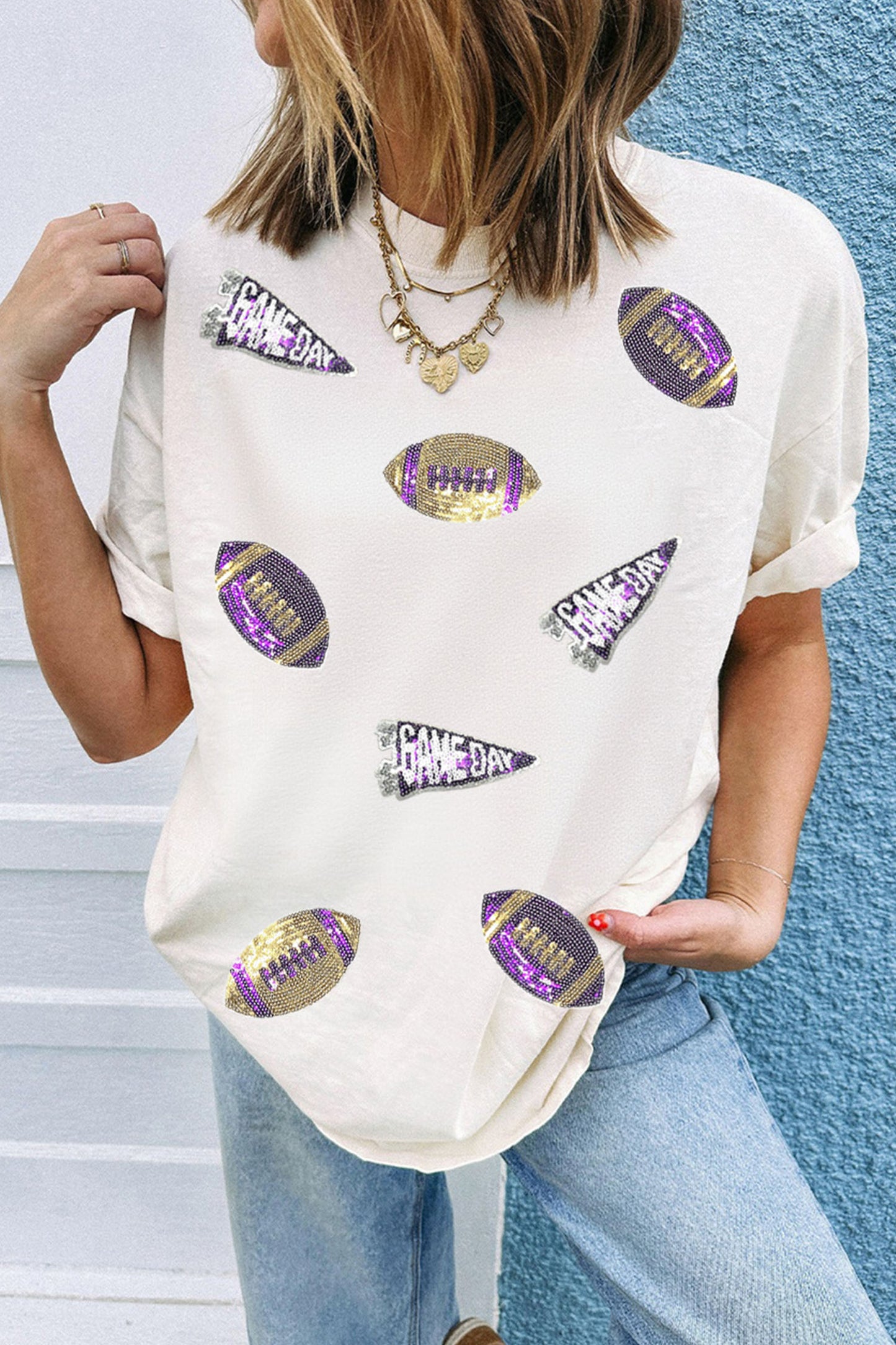 Sequin Back to School Game Day Football Graphic Tee