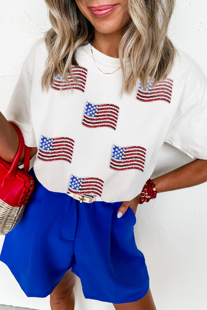 Sequin American Flag Tee Flag Day Independence Top