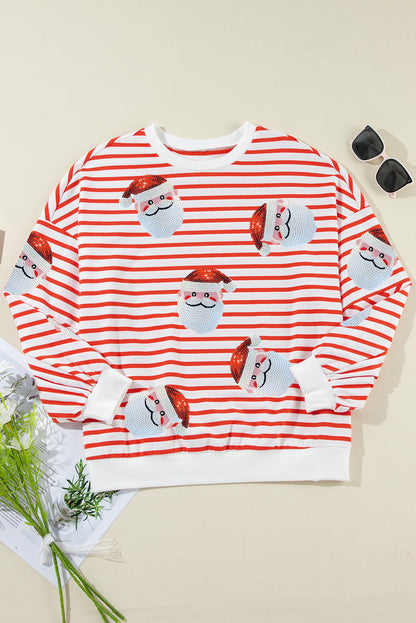 Sequin Santa Claus Striped Christmas Pullover Sweatshirt