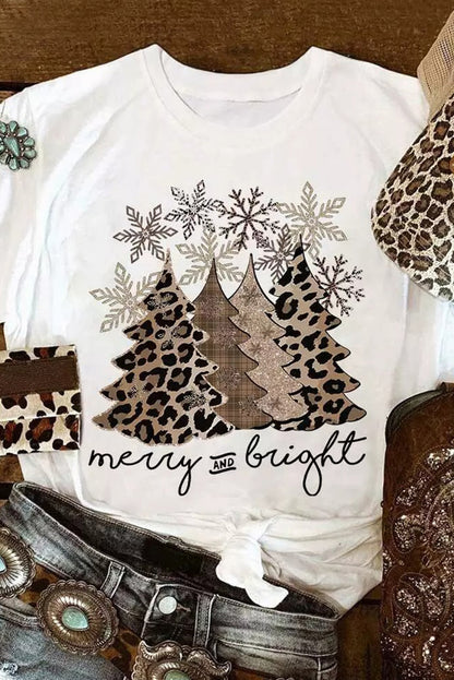Leopard Print Christmas Tree Graphic Holiday T Shirt