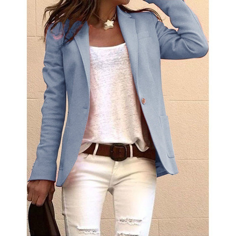 Women's Slim Fit Solid Blazer Long Sleeve Office Jacket