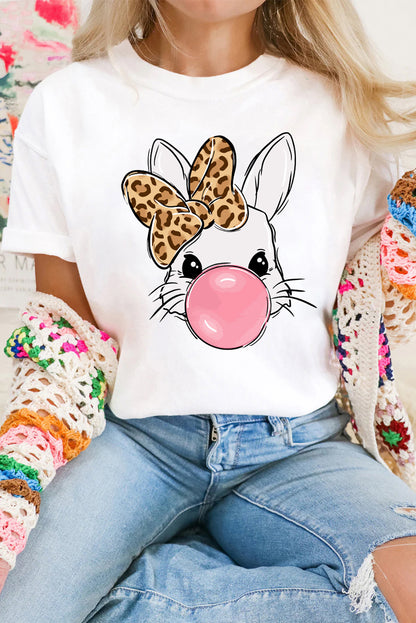 Leopard Bow Bunny Easter Graphic Tee